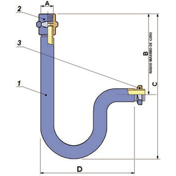 Elevation_Siphon_pipe_in_carbon_steel_type_U_Cod.M79.02_with_connecting_fittings