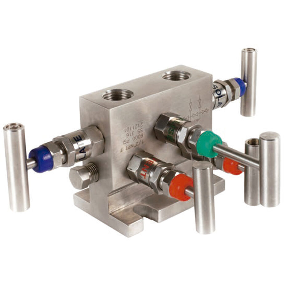 Manifold 5 Válvulas en Ángulo, 2 Vías Montaje Directo H x Brida de